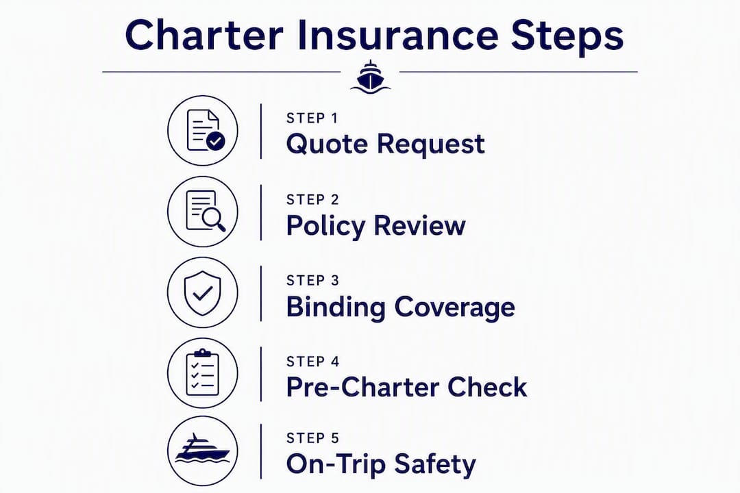 Infographic outlining steps to secure yacht charter insurance