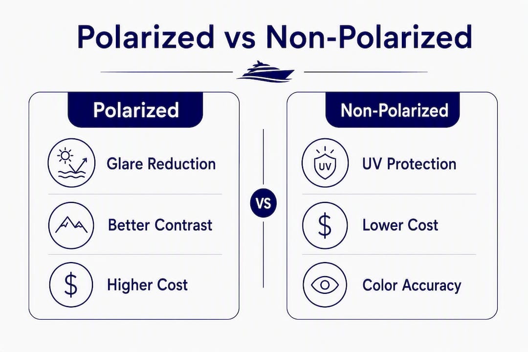 Infographic comparing polarized and non-polarized sunglasses