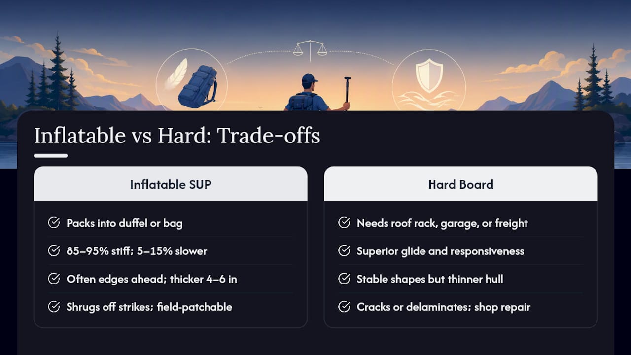 Comparison chart of inflatable and hard SUP features