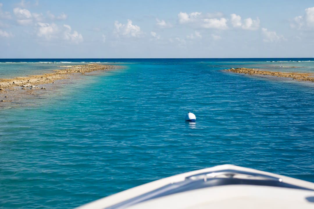 Reef-lined Anegada mooring channel