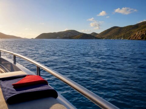 Luxury charter approaching BVI islands
