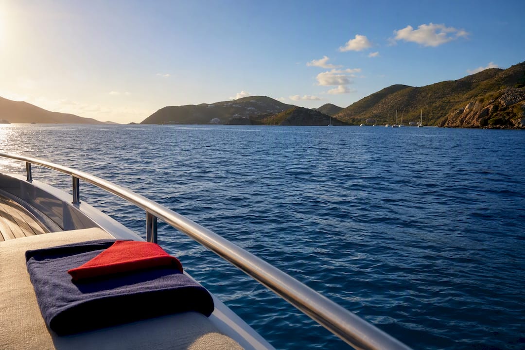 Luxury charter approaching BVI islands