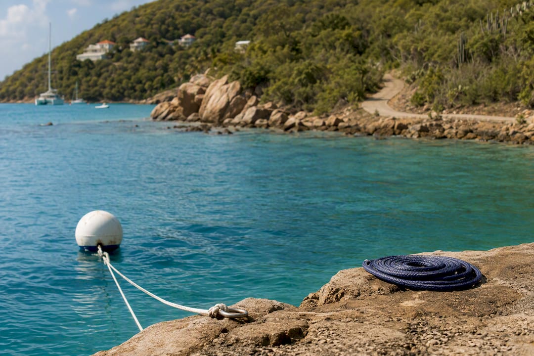 Mooring field beside Virgin Gorda shoreline