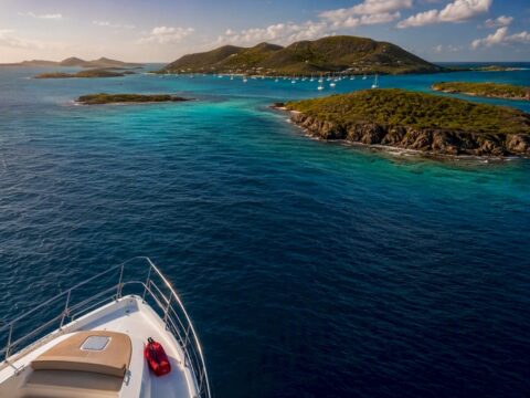 Aerial view of BVI island-hopping waters