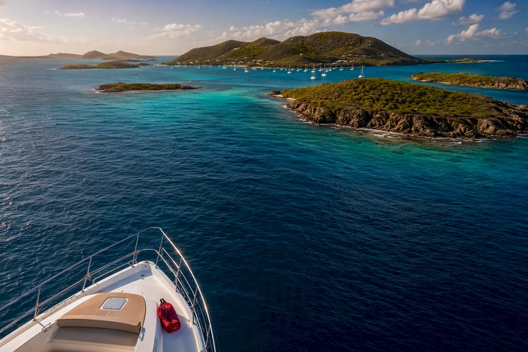 Aerial view of BVI island-hopping waters