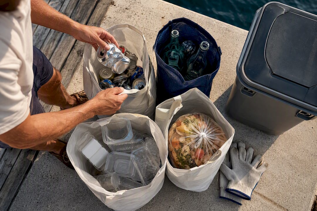 Waste sorted into separate recycling bags