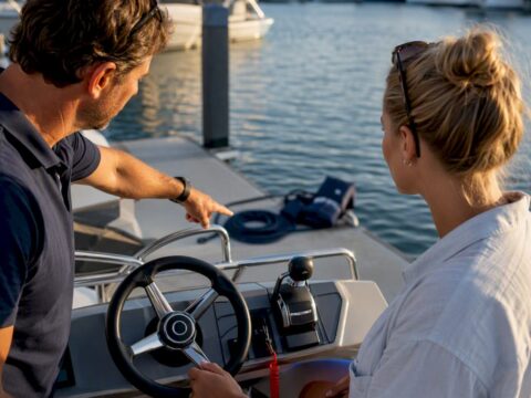 Captain conducting yacht safety assessment