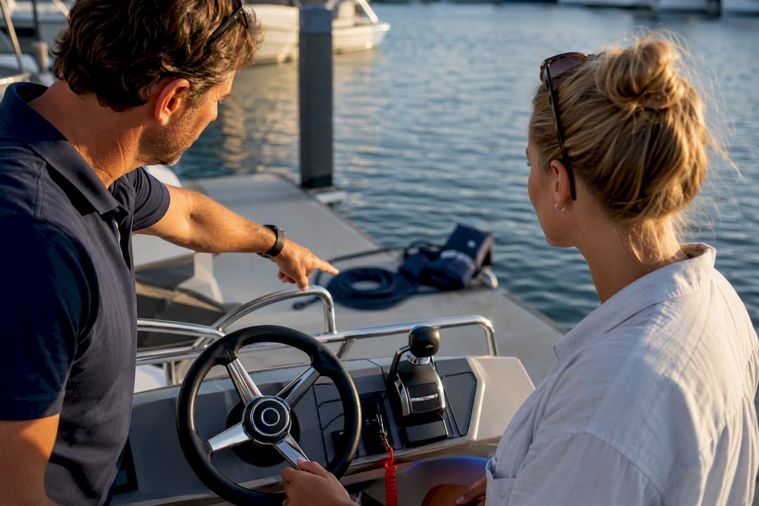 Captain conducting yacht safety assessment