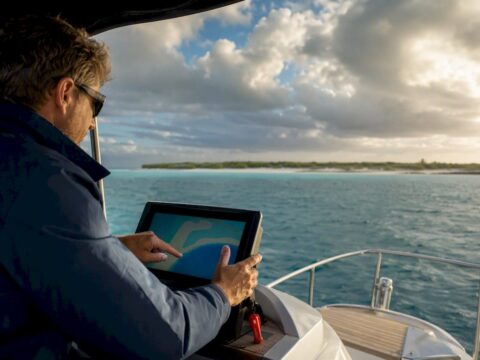 Skipper navigating Anegada reef approach