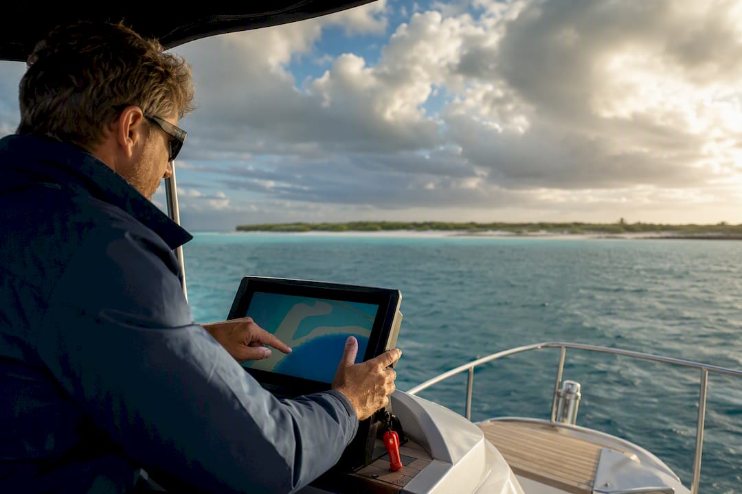 Skipper navigating Anegada reef approach