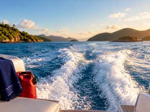 Power catamaran wake crossing a BVI channel