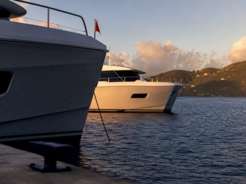 Partial yacht hulls at a BVI harbor