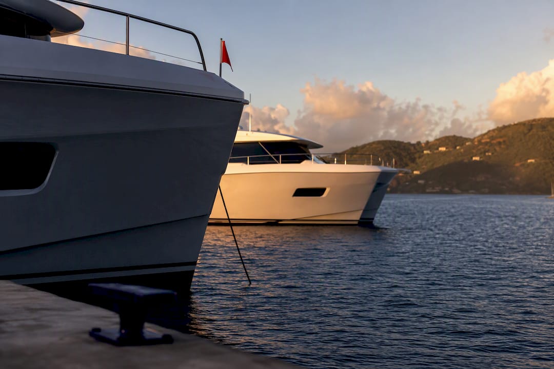 Partial yacht hulls at a BVI harbor