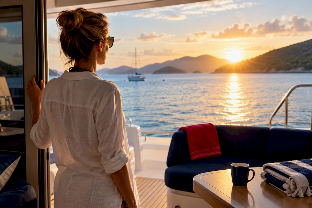 Guest beginning a BVI yacht morning