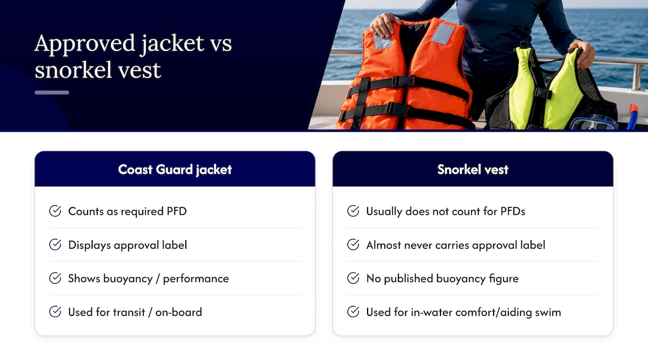 Life jacket and snorkel vest comparison