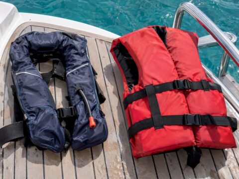 Snorkel vest and life jacket on yacht