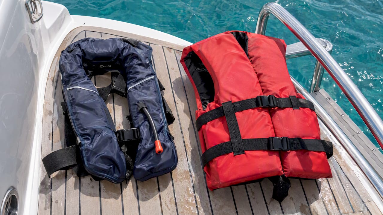 Snorkel vest and life jacket on yacht