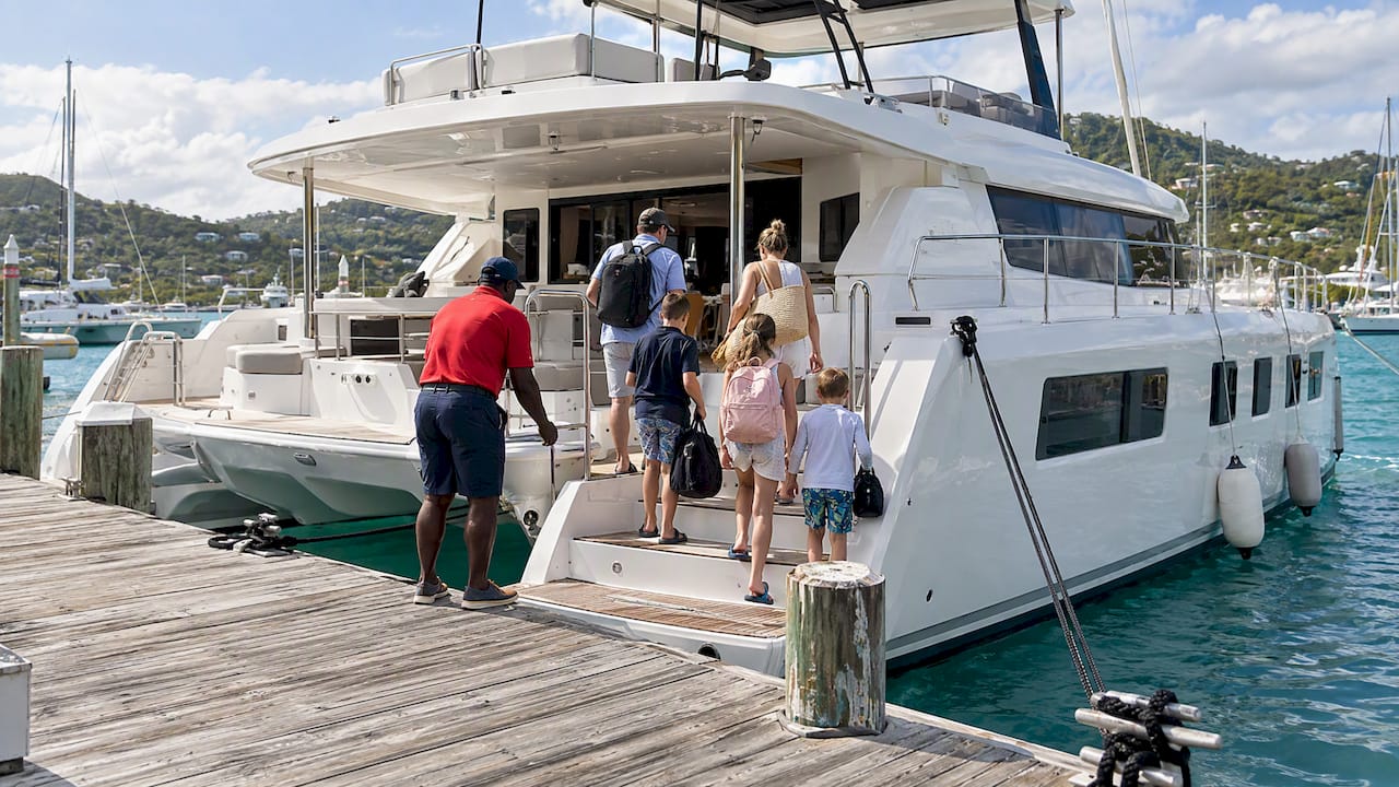 Virgin Charter Yachts power catamaran at BVI dock