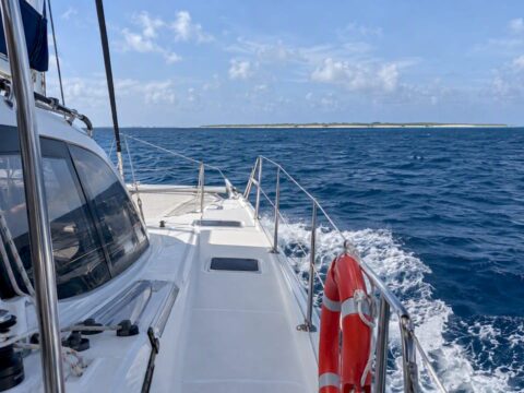 Charter catamaran crossing toward Anegada
