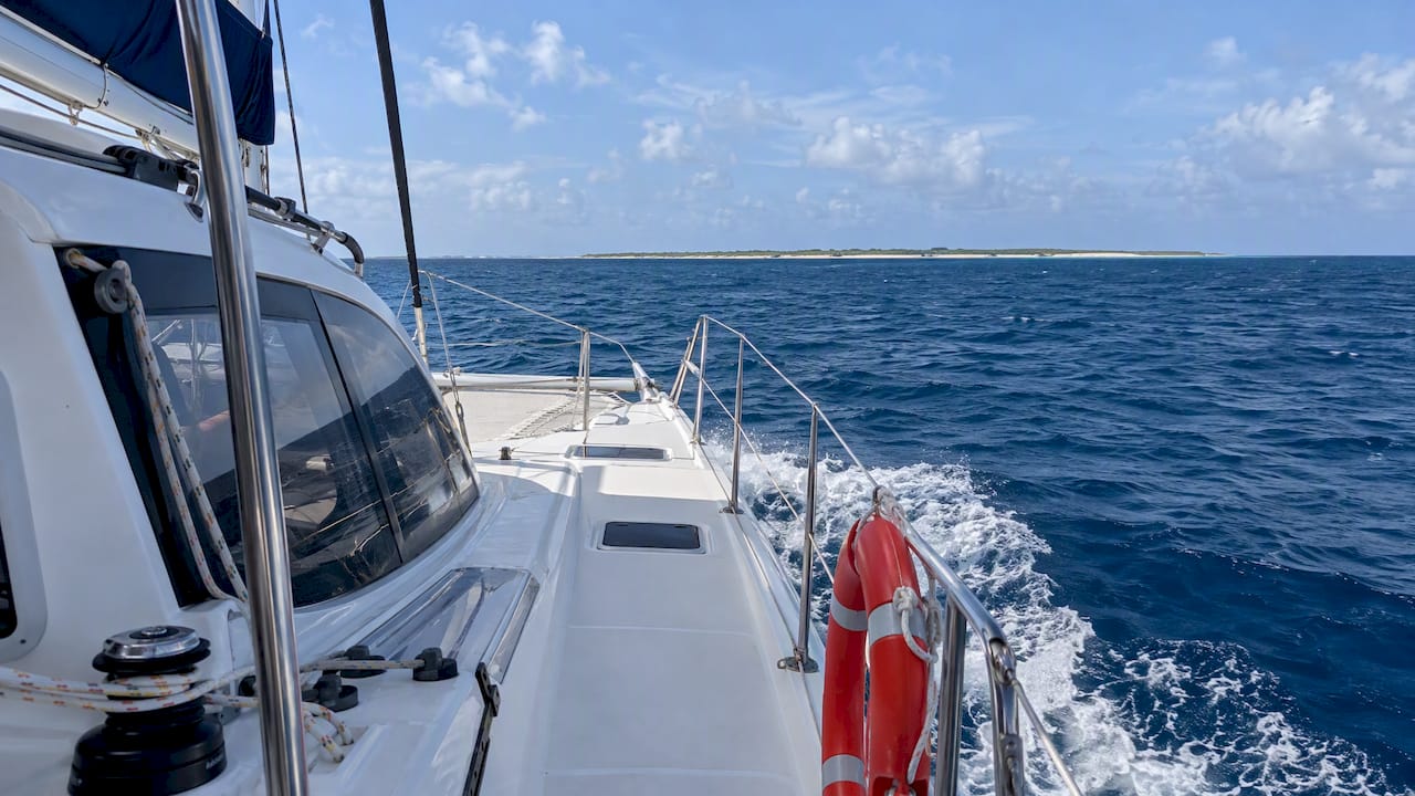 Charter catamaran crossing toward Anegada