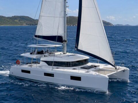 Lagoon 46 catamaran sailing in BVI waters