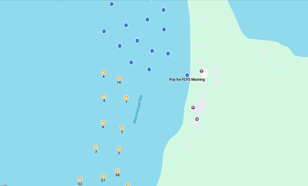showing boatyball and fcfs moorings at cooper island