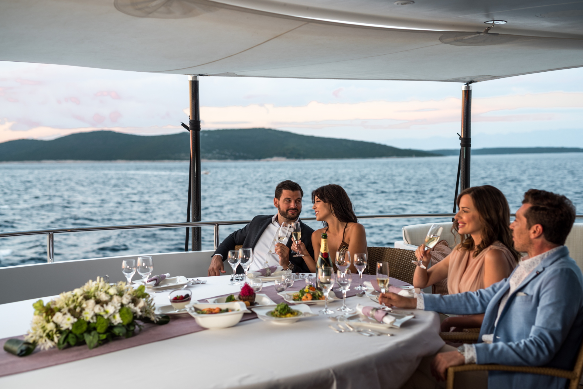Private dining aboard an all-inclusive yacht charter in the BVI