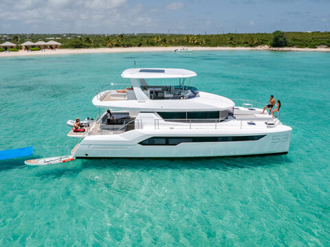 Leopard 53 power catamaran available for an eight-guest BVI bareboat charter