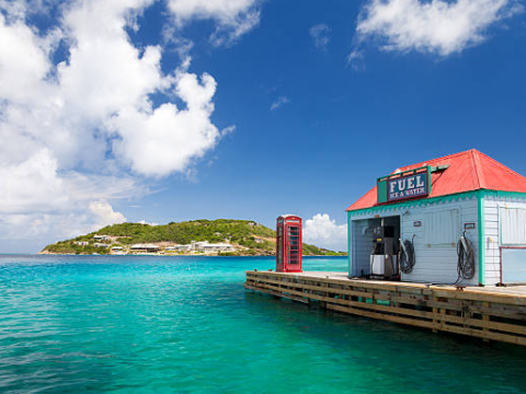 Virgin Charter Yachts bareboat power catamarans at Nanny Cay Marina in Tortola, British Virgin Islands.