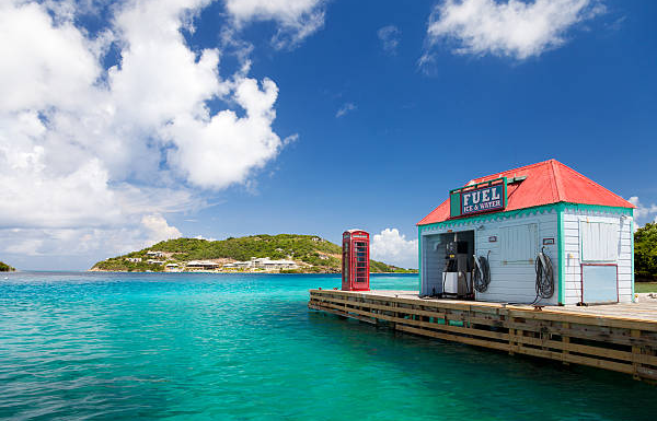 Virgin Charter Yachts bareboat power catamarans at Nanny Cay Marina in Tortola, British Virgin Islands.