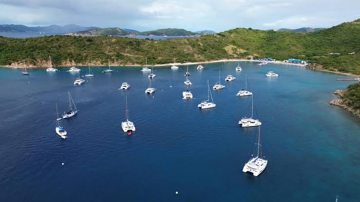 Power catamaran cruising from Nanny Cay to Norman Island on the first day of a BVI bareboat charter