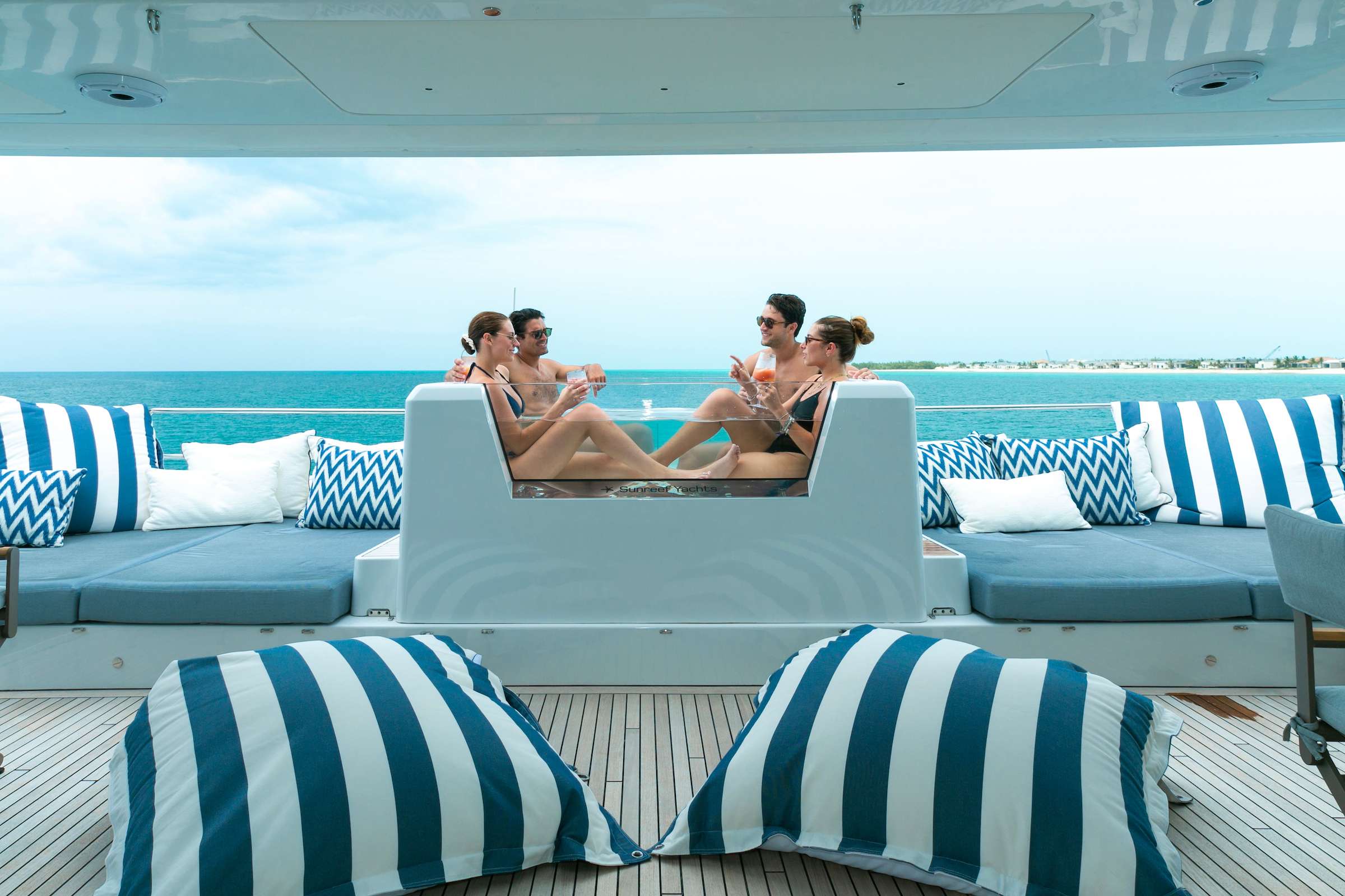 Spacious flybridge aboard a luxury BVI power catamaran