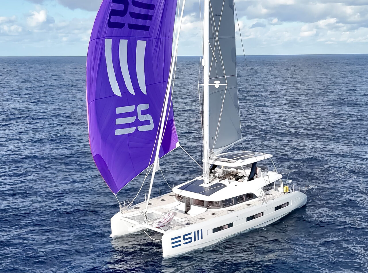 Luxury sailing catamaran under sail in the British Virgin Islands