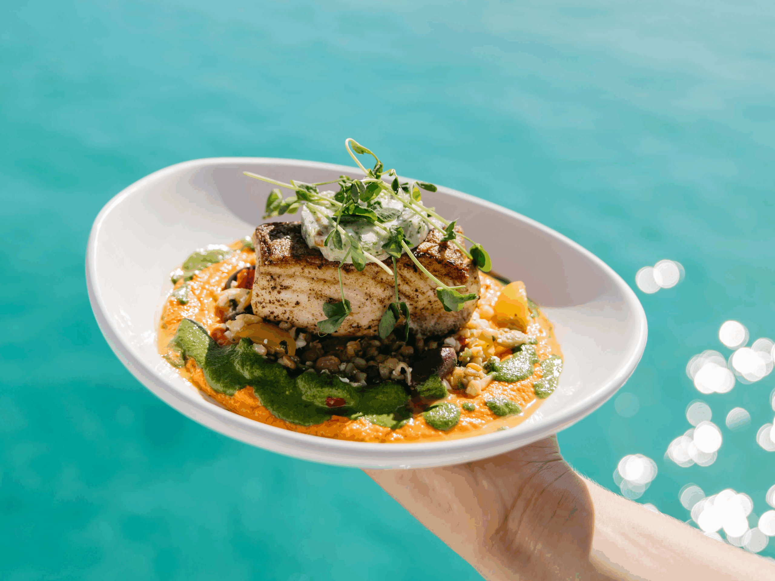 Meal prepared by a private chef aboard a luxury BVI yacht charter